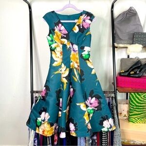 MOULINETTE Soeurs Teal Floral Flared Dress